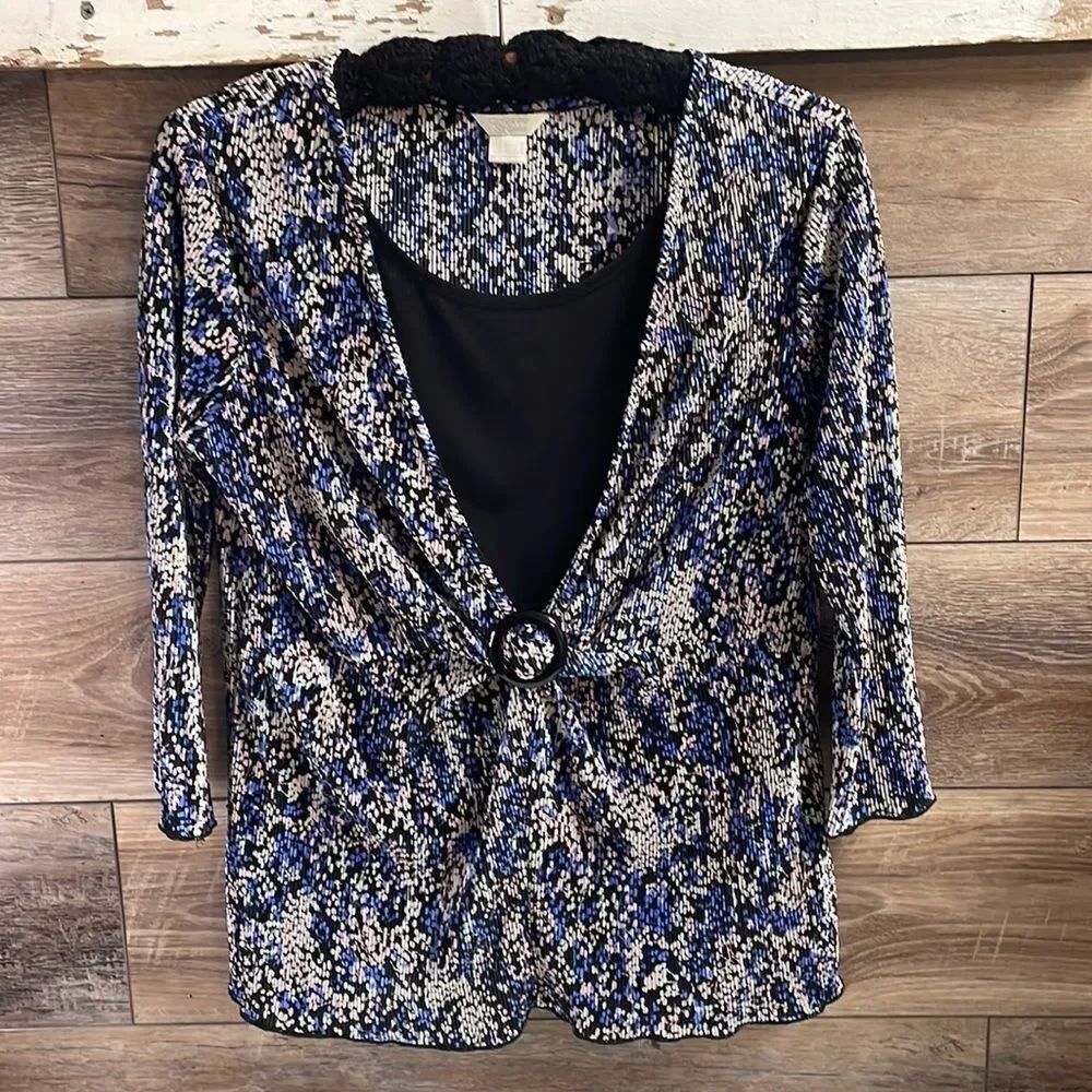 CHRISTOPHER & BANKS Women’s Dress Crinkle Blouse Gathered Ruched Front